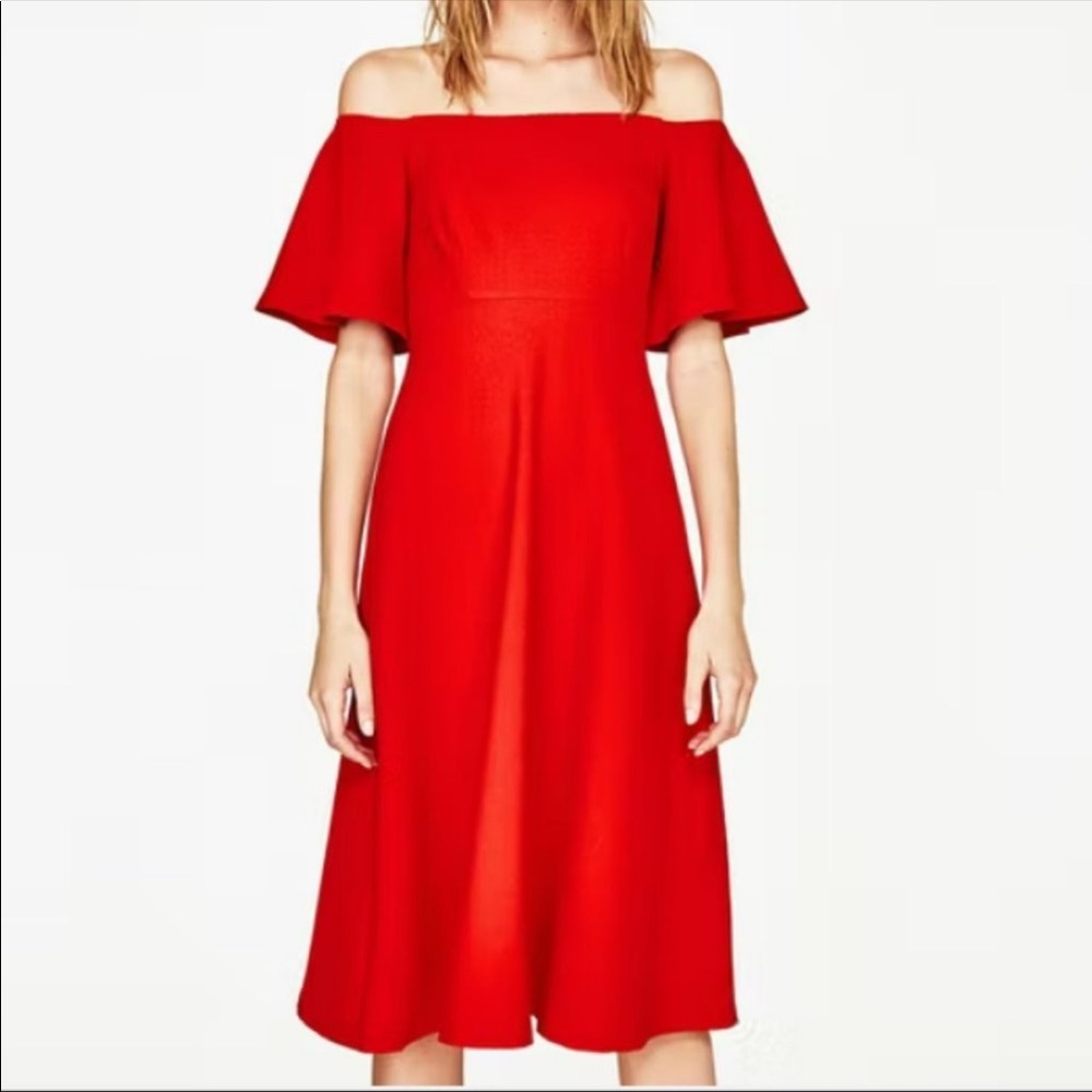 ZARA OFF THE SHOULDER MIDI XS DRESS. - Picture 3 of 11